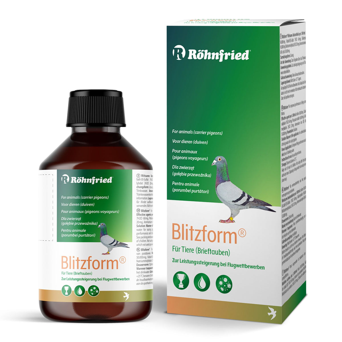 Röhnfried Blitzform 100ml Flasche – Flüssiges Ergänzungsfuttermittel für Tauben mit Jod und Eisen zur Leistungssteigerung bei Wettflügen.