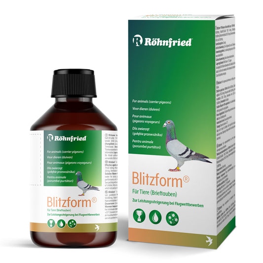Röhnfried Blitzform 100ml Flasche – Flüssiges Ergänzungsfuttermittel für Tauben mit Jod und Eisen zur Leistungssteigerung bei Wettflügen.