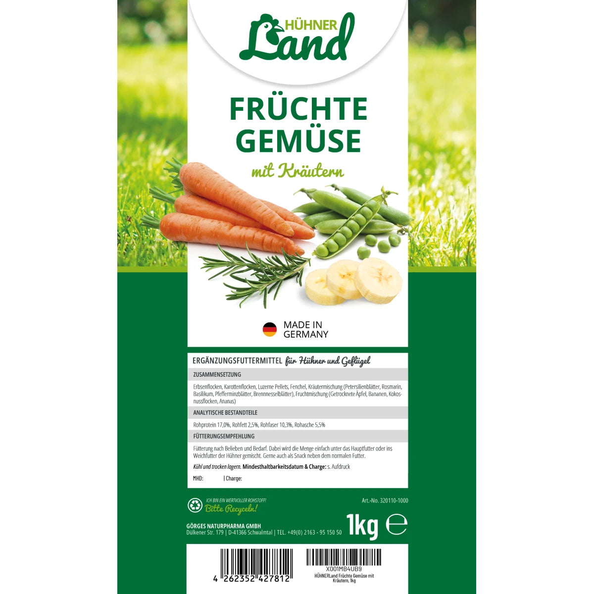 Hühner Land Früchte Gemüse mit Kräutern